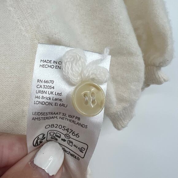 Anthropologie Maeve Puff Sleeve 100% Cashmere Cardigan Sweater white Size small - Picture 4 of 7